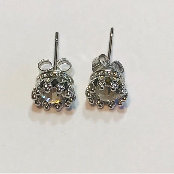 Sparkling Cubic Zirconia Solitaire Crown Studs - Picture 2 of 4